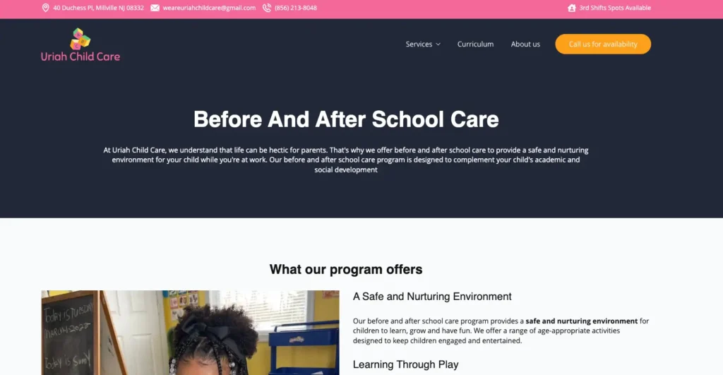 Screenshot-of-Uriah-Child-Care-website-design